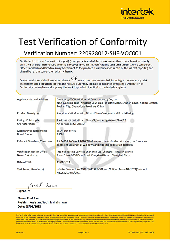 Test Verification of Conformity with CE 220928012SHF_00